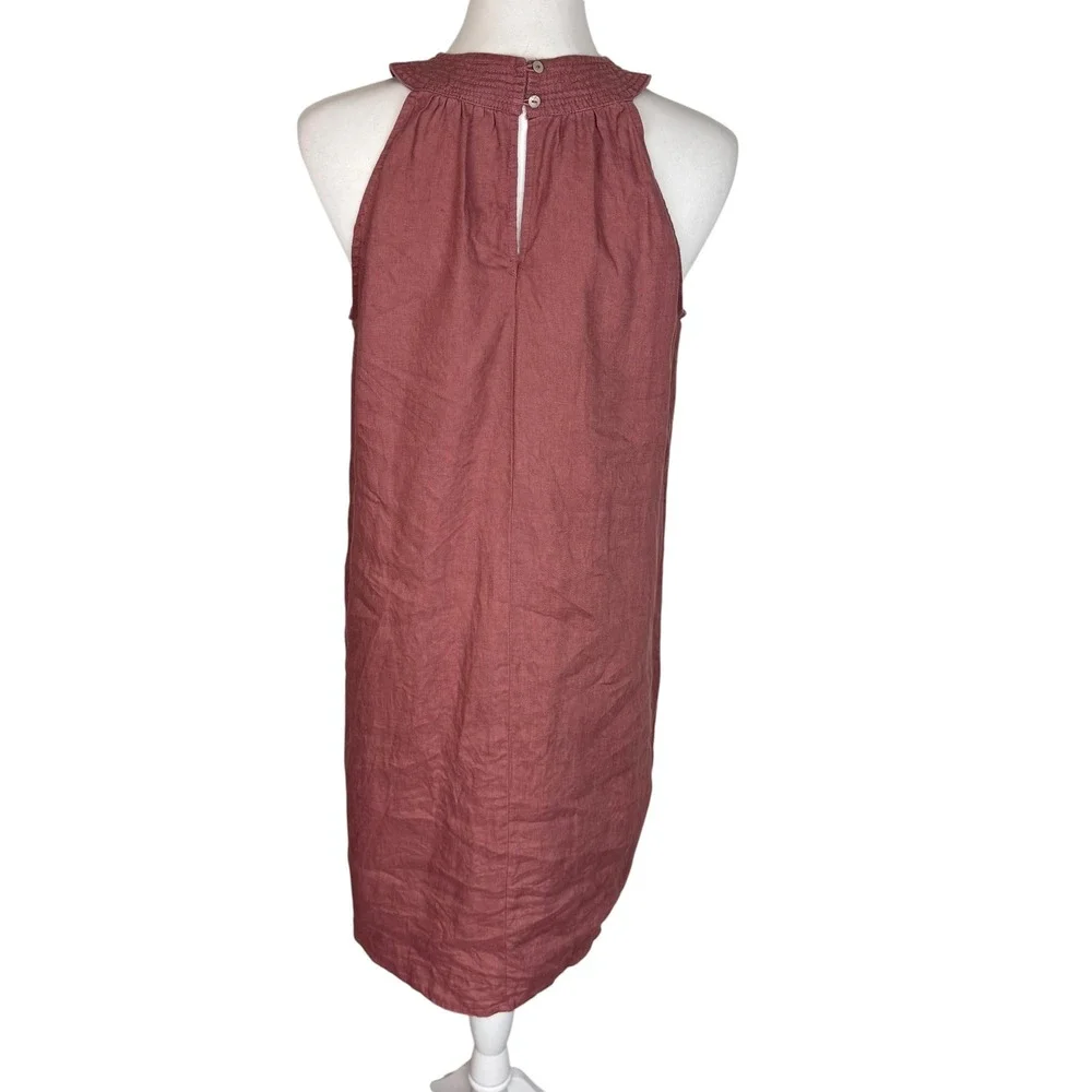 C&C California Womens 100% Linen Halter Keyhole Shift Dress Terracotta Rose S‎